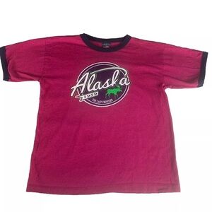 Prairie Mountain Alaska Youth‎ Graphic T-Shirt Maroon size XL 14/16 Made in USA